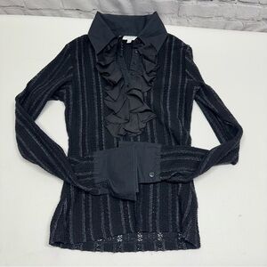 ANNE FONTAINE Black Ruffled Button-Up Blouse SIZE 36